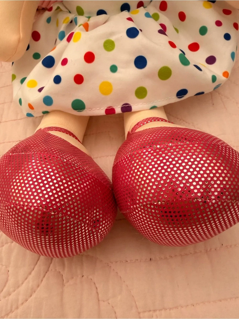 Plush Polka Dot Girl Doll - Pink Bow and Shoes